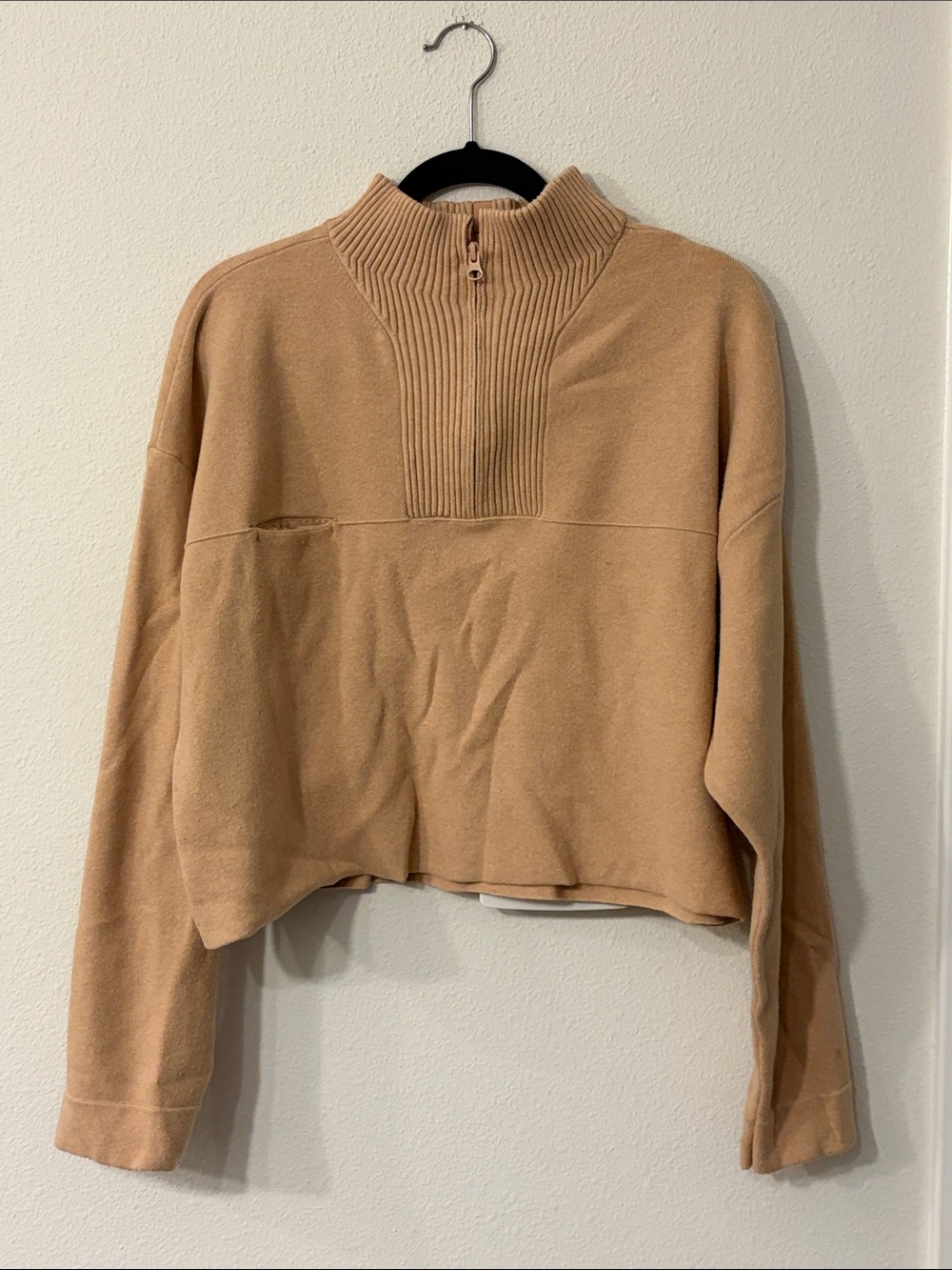 lunya Cropped Half-Zip Turtleneck Sweater in Camel/Tan